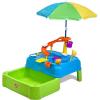 image:imageStep2 Waterpark Wonders Two Tier Water Table Kids Water Activity Sensory Playset with Umbrella Garden Hose Sprinkler Attachment 11 Piece Accessories Outdoor Summer Toy Ages 18 Months Blue