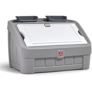 Step2 2-in-1 Toy Box & Art Lid, Kids Toy Storage Bin & Organizer, Easel & Chest in One, Made of Durable Plastic, For Toddlers 2+ Years Old, Tan(Gray)