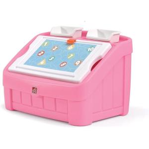 Step2 2-in-1 Toy Box & Art Lid, Kids Toy Storage Bin & Organizer, Easel & Chest in One, Made of Durable Plastic, For Toddlers 2+ Years Old, Tan(Pink)