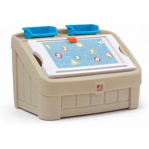Step2 2-in-1 Toy Box & Art Lid, Kids Toy Storage Bin & Organizer, Easel & Chest in One, Made of Durable Plastic, For Toddlers 2+ Years Old, Tan(Tan)