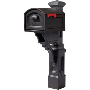 Step2 Atherton Mail Post, Mailbox Not Included, Weather Resistant, Large Outdoor Mailbox Post, Made of Durable Plastic, Easy to Install, Classic White(Onyx Black Mail Post and Onyx Black Xl Mailbox)