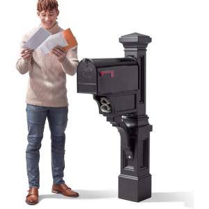 Step2 Atherton Mail Post, Mailbox Not Included, Weather Resistant, Large Outdoor Mailbox Post, Made of Durable Plastic, Easy to Install, Classic White(Onyx Black)