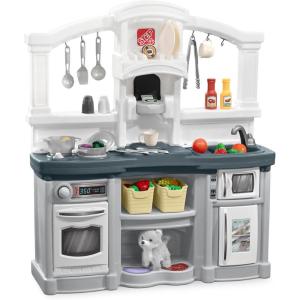 Step2 Fun with Friends Kids Kitchen Playset, Indoor/Outdoor Kitchenette with Lights & Sounds, Durable Plastic, 25-Piece Toy Accessories, Toddlers 2+ Years, Gray(Gray)