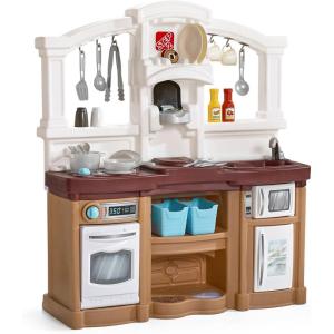 Step2 Fun with Friends Kids Kitchen Playset, Indoor/Outdoor Kitchenette with Lights & Sounds, Durable Plastic, 25-Piece Toy Accessories, Toddlers 2+ Years, Gray(Tan)