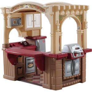 Step2 Grand Walk-in Kitchen & Grill Kids Playset, Indoor/Outdoor Kitchenette, Interactive Play with Lights and Sounds, Durable Plastic, 103 Piece Toy Accessories, Toddlers 2+ Years Old, Gray/White(Brown & Tan)