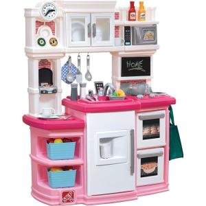 Step2 Great Gourmet Kids Kitchen Playset, Indoor/Outdoor Kitchenette, Interactive Play with Lights and Sounds, Made of Durable Plastic, Includes 33 Piece Toy Accessories, Toddlers 3+ Years Old, Tan(Pink)