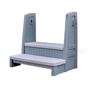 Step2 Hot Tub Storage Steps with Handrails, 2-Step Stool, Waterproof Stairs for Outdoor/Indoor Pool or Jacuzzi, Made of Durable Plastic, Gray(Gray)