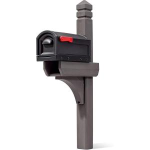 Step2 Lakewood Extra Large Mailbox & Post, Weather Resistant, Large Outdoor Mailboxes, Made of Durable Plastic, Easy to Install, Flag Included, Brown(Post & Mailbox)
