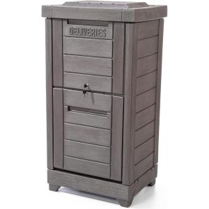 Step2 Lakewood Package Delivery Box, Weather Resistant, Large Outdoor Parcel Storage, Made of Durable Plastic, Easy Install, Lock & Key Access, Dark Cedar