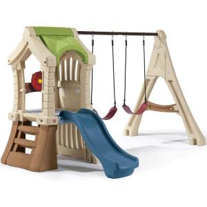 Step2 Play Up Gym Set for Kids, Outdoor Swing Set, Backyard Slide, Swings, Playhouse, & Crawl Space, Two Tier, Easy Set Up, Toddlers Ages 3-6 Years Old(Swing Set)