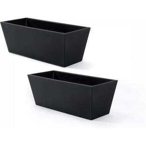 Step2 Tremont Trough Planter, Large Planters for Outdoor Plants, Gardening and Flower Pot for Patio or Porch, Efficient Drainage, Durable Plastic, Black, 2-Pack