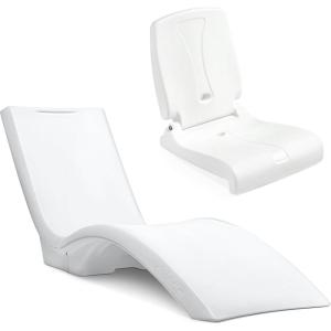 Step2 Vero Pool Lounger and Folding Adult Flip Seat Bundle, Outdoor/Indoor Waterproof Patio Furniture, Provides Back Support When Sitting, Made of Durable Plastic, White/Capri Blue(White/White)
