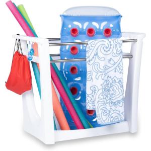 Step2 Vero Poolside Organizer, Outdoor/Indoor Waterproof Patio Furniture, Pool & Toy Storage, Made of Durable Plastic, White