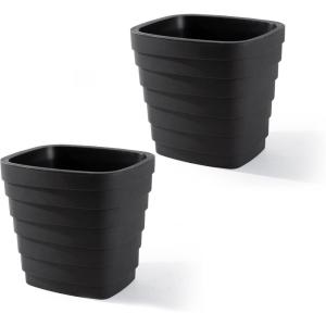 Step2 Wave 20×24 Planter, Large Planters for Outdoor Plants, Gardening and Flower Pot for Patio or Porch, Efficient Drainage, Durable Plastic, White, 2-Pack(Black)
