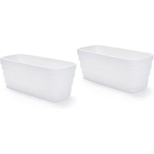 Step2 Wave Trough Planter, Large Planters for Outdoor Plants, Gardening and Flower Pot for Patio or Porch, Efficient Drainage, Durable Plastic, White, 2-Pack(White)