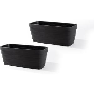 Step2 Wave Trough Planter, Large Planters for Outdoor Plants, Gardening and Flower Pot for Patio or Porch, Efficient Drainage, Durable Plastic, White, 2-Pack(Black)