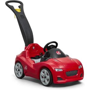 Step2 Whisper Ride Cruiser Kids Push Car, Ride On Toy, Stroller Substitute, Includes Seat Belt & Horn, Made of Durable Plastic, Max Weight 50 lbs., For Toddlers 1.5-4 Years Old, Pink(Red)