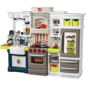 Step2 Elegant Edge Kids Kitchen Playset, Indoor/Outdoor Kitchenette, Interactive Play with Lights and Sounds, Made of Durable Plastic, Includes 78 Piece Toy Accessories, For Toddlers 3+ Years Old(Kitchen Set)