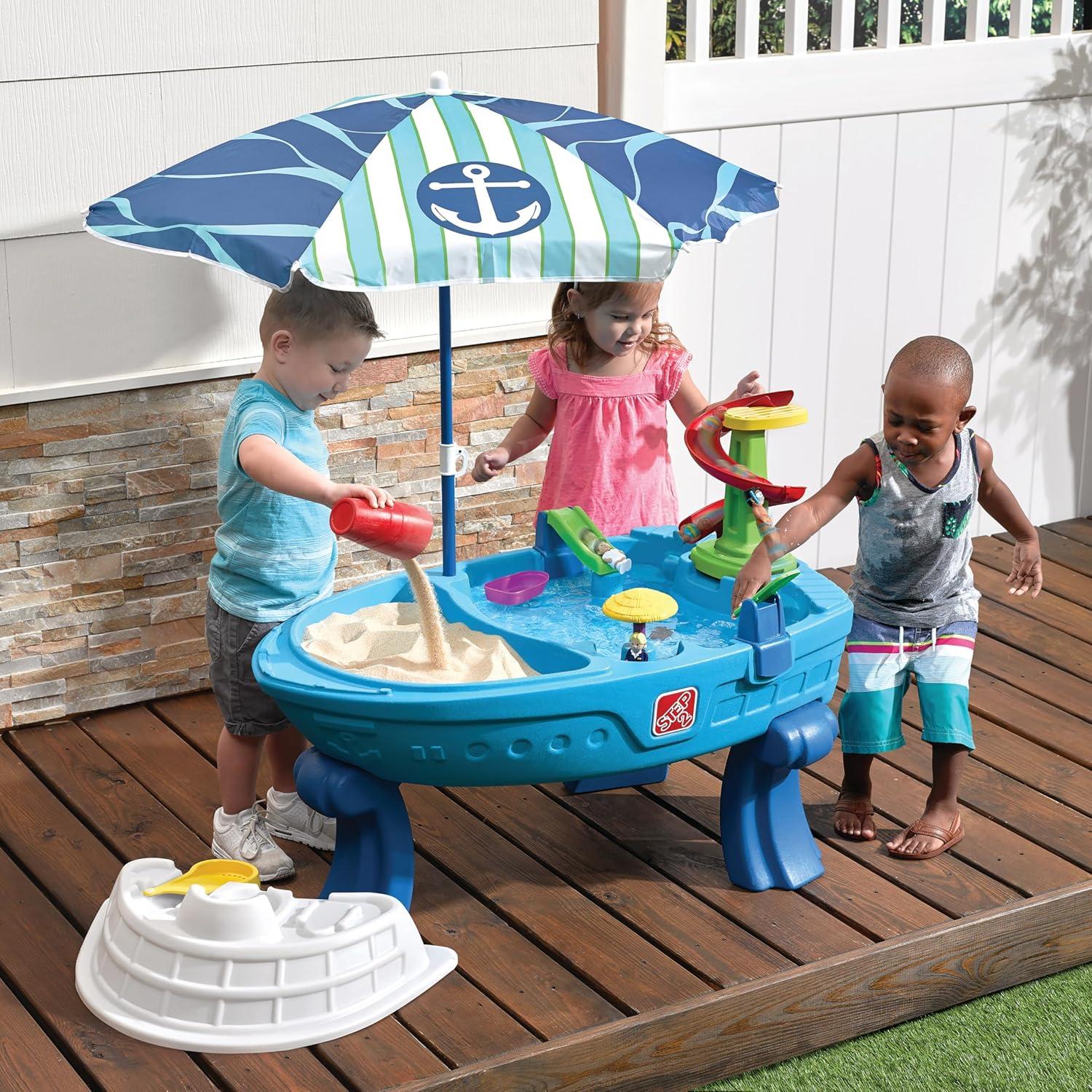 image:imageStep2 Fiesta Cruise Sand amp Water Table with Umbrella Kids Activity Sensory Playset Summer Outdoor Toys 10 Piece Water Toy Accessories for Toddlers 2 Years OldMulticolor