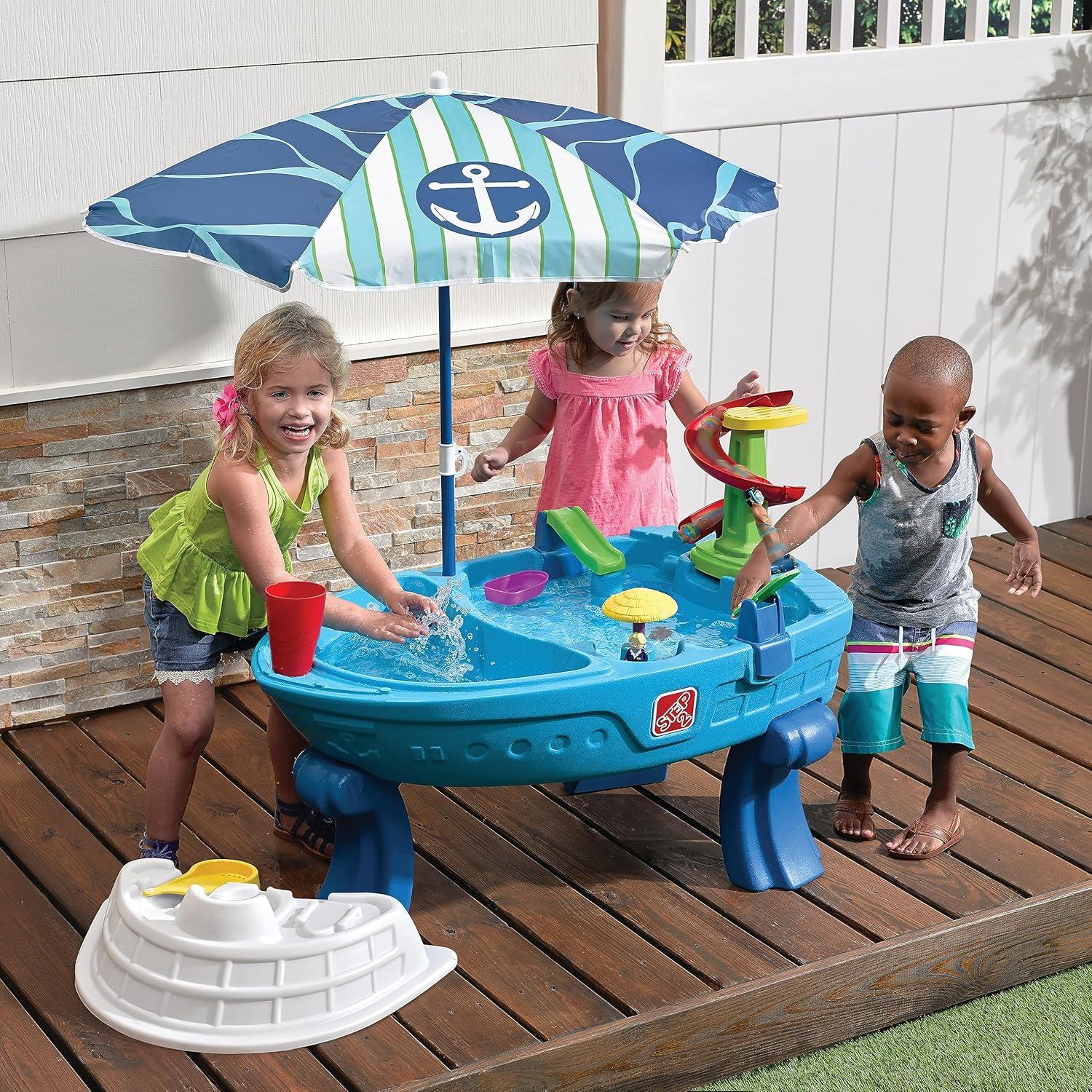 image:imageStep2 Fiesta Cruise Sand amp Water Table with Umbrella Kids Activity Sensory Playset Summer Outdoor Toys 10 Piece Water Toy Accessories for Toddlers 2 Years OldMulticolor