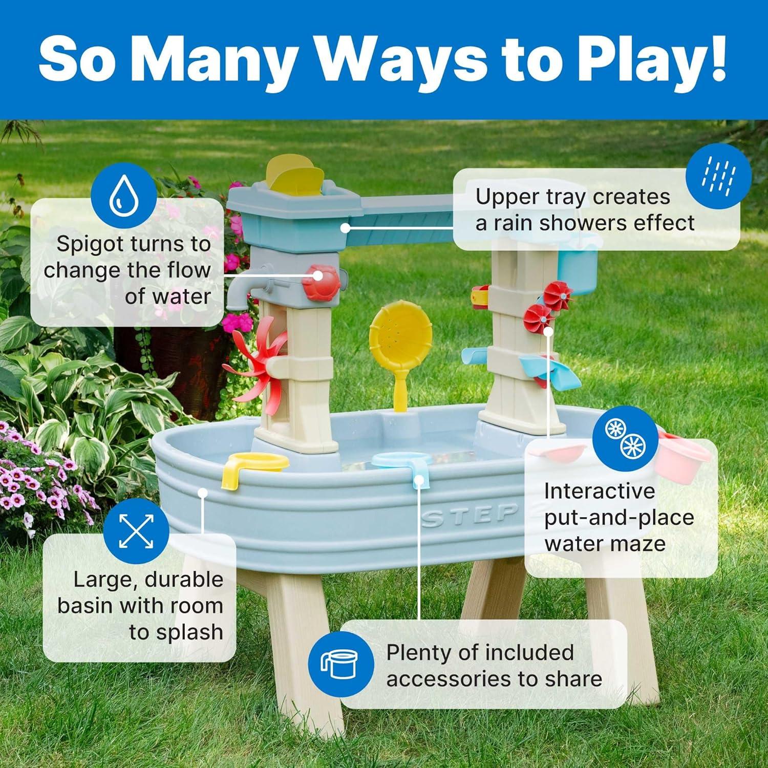 image:imageStep2 Rain Showers amp Flow Kids Water Table Outdoor Toddler Activity Table 15Piece Accessory Set Ages 15 Years Old Multicolor Gray Blue Red