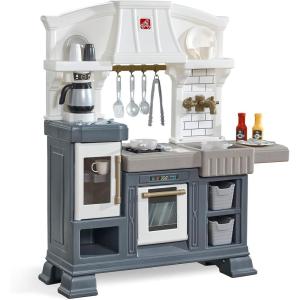 Step2 Gilded Gourmet Kids Kitchen Playset, Indoor/Outdoor Kitchenette, Interactive Play with Lights and Sounds, Made of Durable Plastic, Includes 20 Piece Toy Accessories, for Toddlers 2+ Years Old(Gilded Gourmet Kitchen)