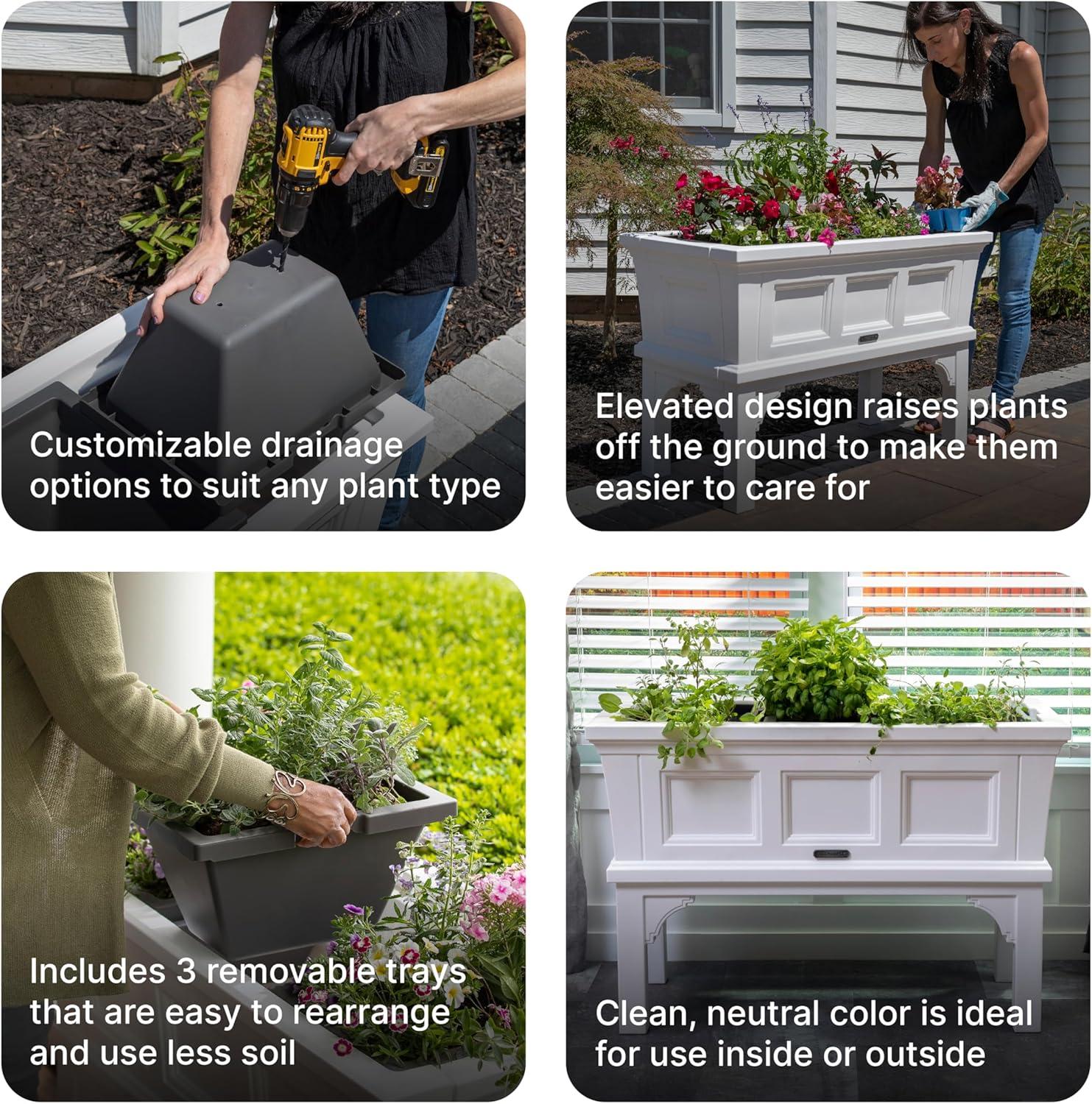image:imageStep2 Atherton Raised Planter Box Large Planters for Outdoor Plants Gardening and Flower Pot for Patio or Porch Easy Drainage Durable Plastic Onyx BlackClassic White