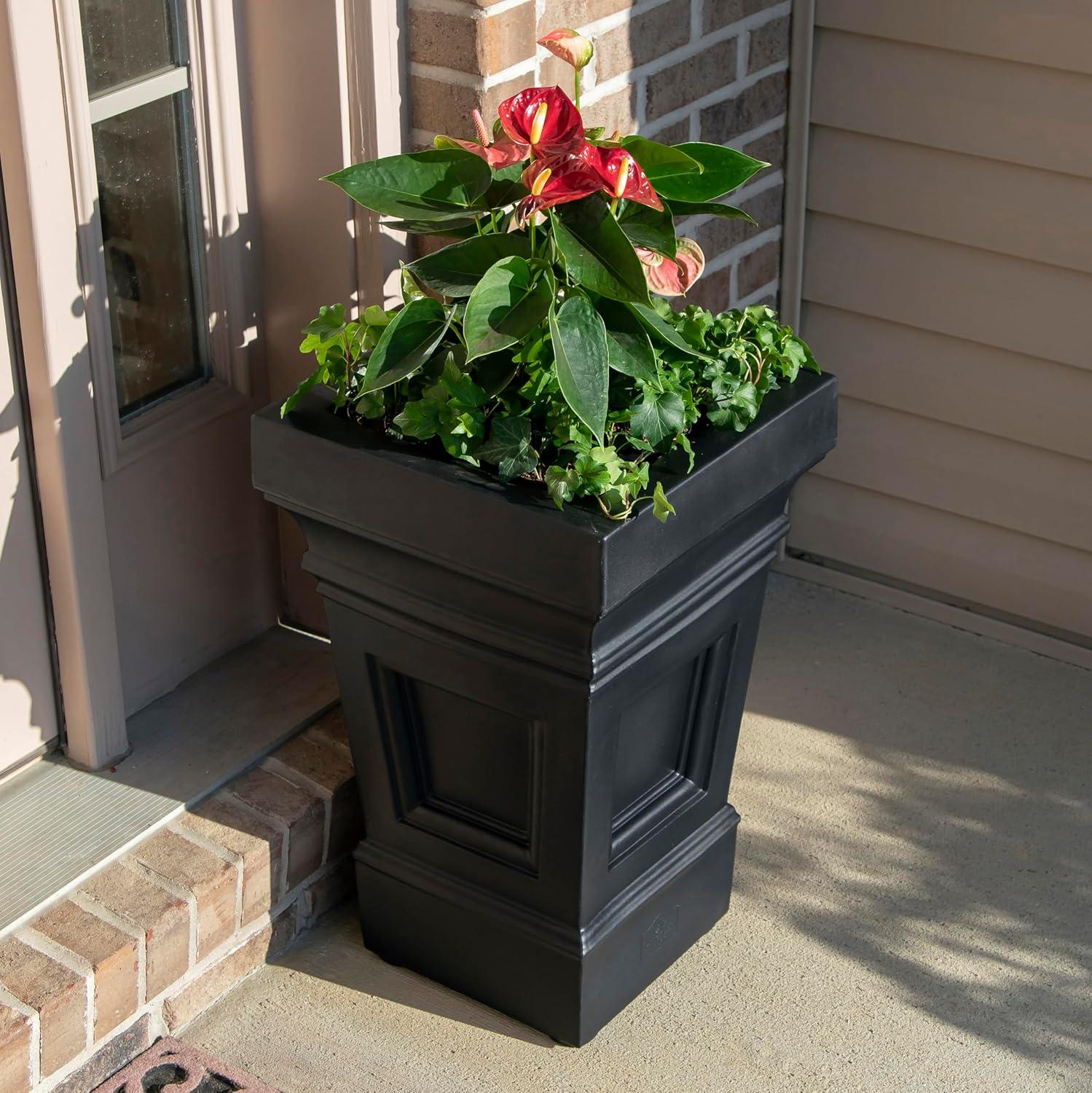 image:imageStep2 Atherton Square Planter Large Planters for Outdoor Plants Gardening and Flower Pot for Patio or Porch Efficient Drainage Durable Plastic Onyx Black 2PackSage Gray