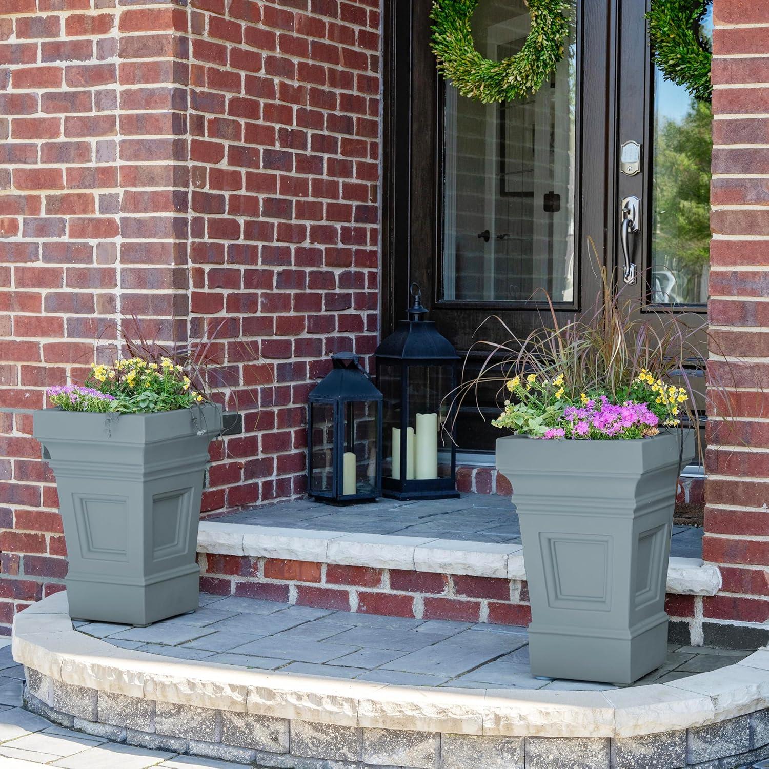 image:imageStep2 Atherton Square Planter Large Planters for Outdoor Plants Gardening and Flower Pot for Patio or Porch Efficient Drainage Durable Plastic Onyx Black 2PackSage Gray