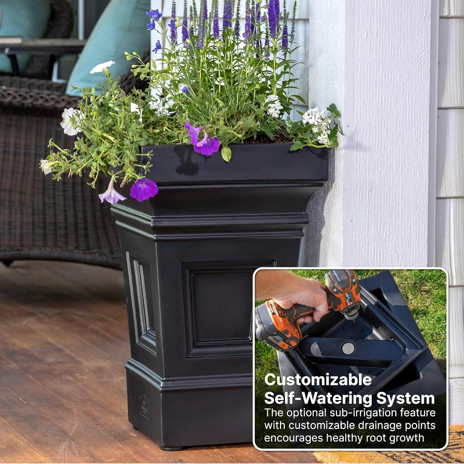 image:imageStep2 Atherton Square Planter Large Planters for Outdoor Plants Gardening and Flower Pot for Patio or Porch Efficient Drainage Durable Plastic Onyx Black 2PackSage Gray