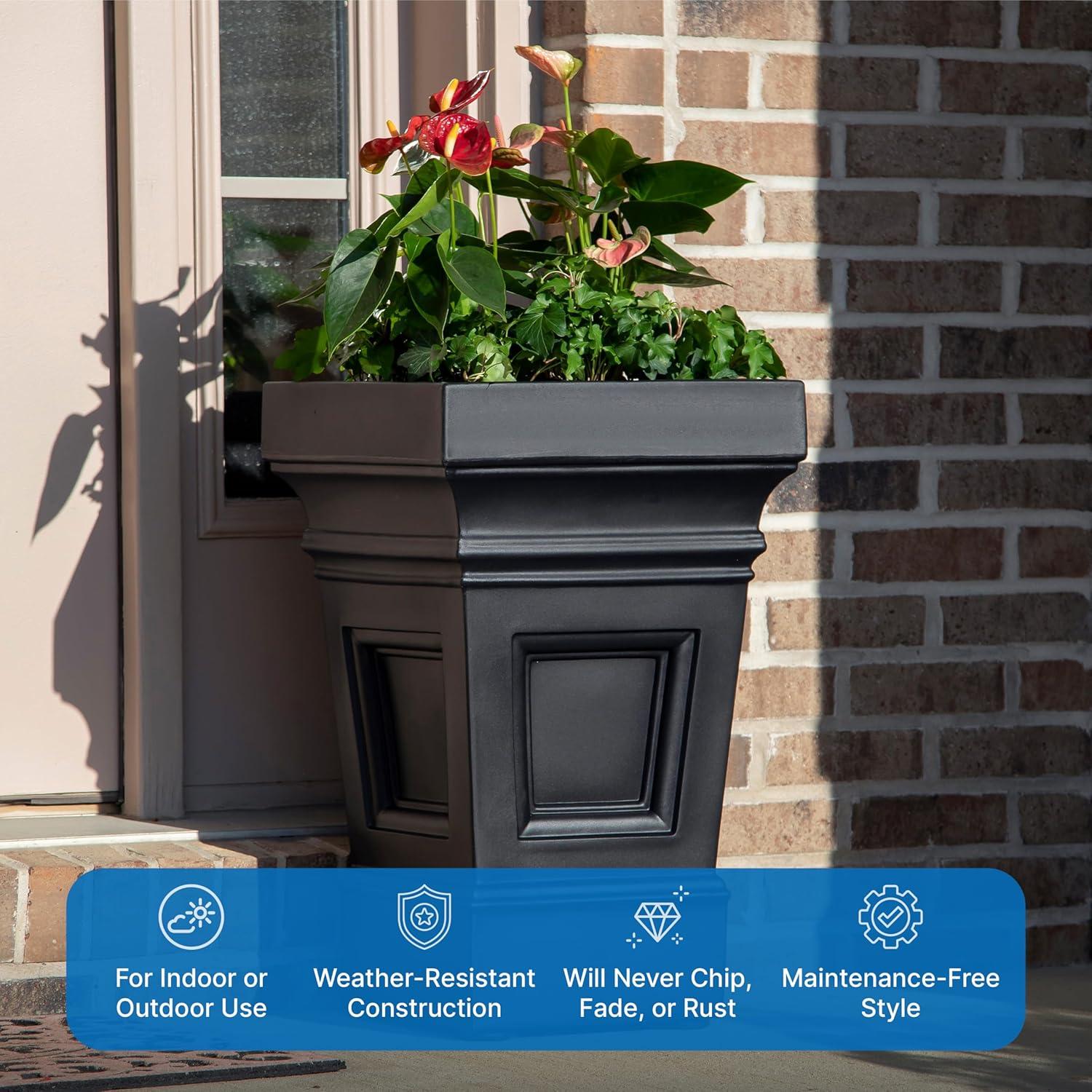 image:imageStep2 Atherton Square Planter Large Planters for Outdoor Plants Gardening and Flower Pot for Patio or Porch Efficient Drainage Durable Plastic Onyx Black 2PackSage Gray