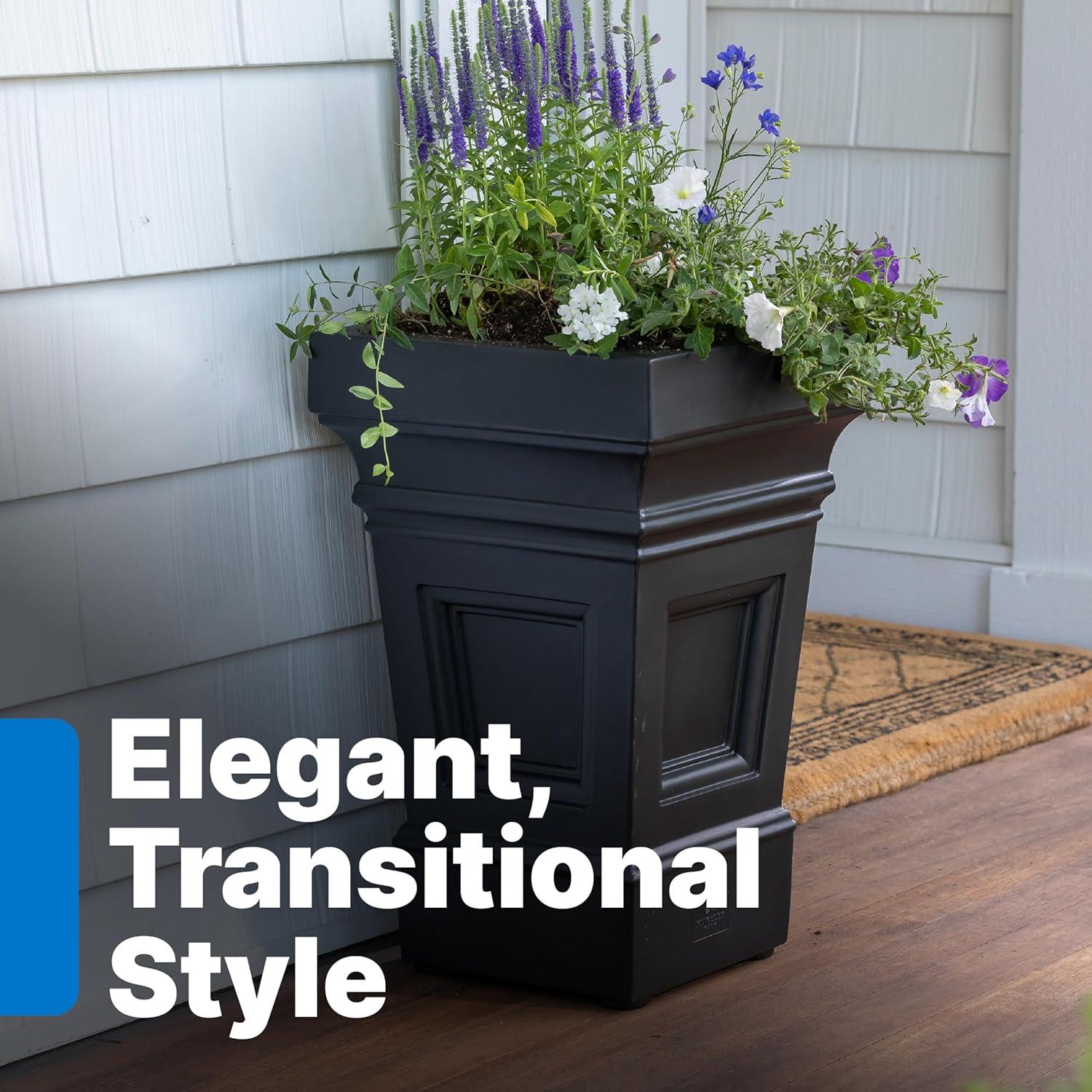 image:imageStep2 Atherton Square Planter Large Planters for Outdoor Plants Gardening and Flower Pot for Patio or Porch Efficient Drainage Durable Plastic Onyx Black 2PackSage Gray