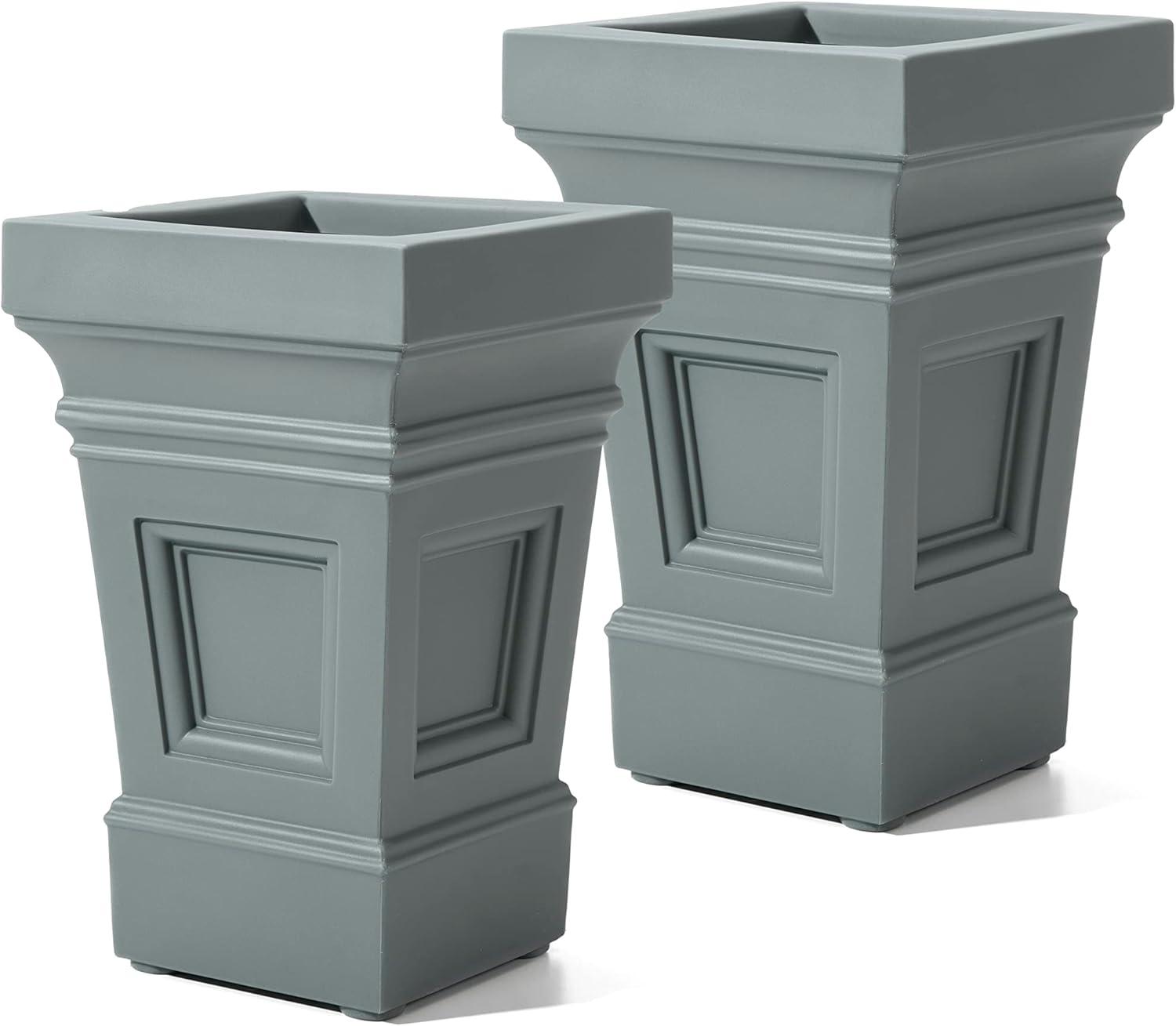 image:imageStep2 Atherton Square Planter Large Planters for Outdoor Plants Gardening and Flower Pot for Patio or Porch Efficient Drainage Durable Plastic Onyx Black 2PackSage Gray