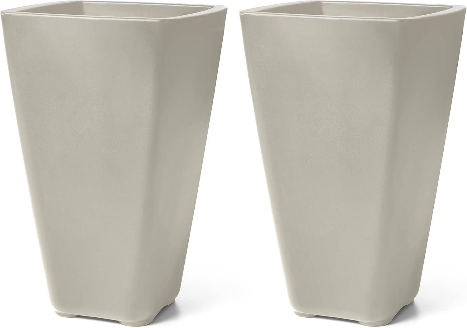 image:imageStep2 Bridgeview Tall Square Planter Large Planters for Outdoor Plants Gardening and Flower Pot for Patio or Porch Efficient Drainage Durable Plastic Dark Cedar 2PackConcrete