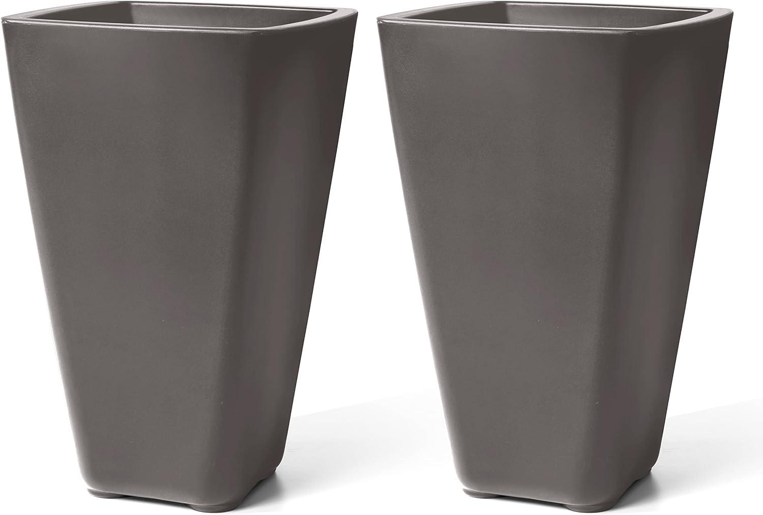 image:imageStep2 Bridgeview Tall Square Planter Large Planters for Outdoor Plants Gardening and Flower Pot for Patio or Porch Efficient Drainage Durable Plastic Dark Cedar 2PackDark Cedar