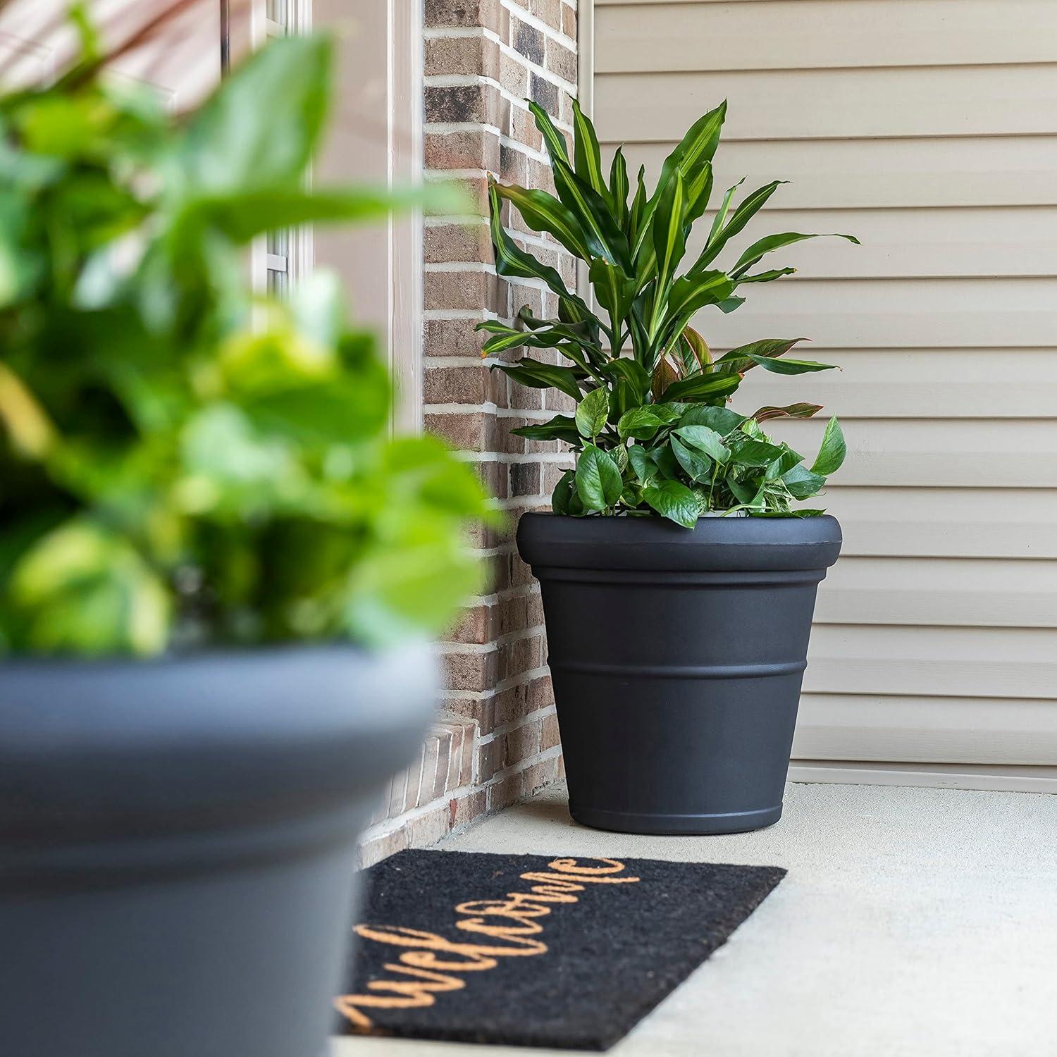 image:imageStep2 Claremont Tall Round Planter Large Planters for Outdoor Plants Gardening and Flower Pot for Patio or Porch Efficient Drainage Durable Plastic Onyx Black 2PackOnyx Black