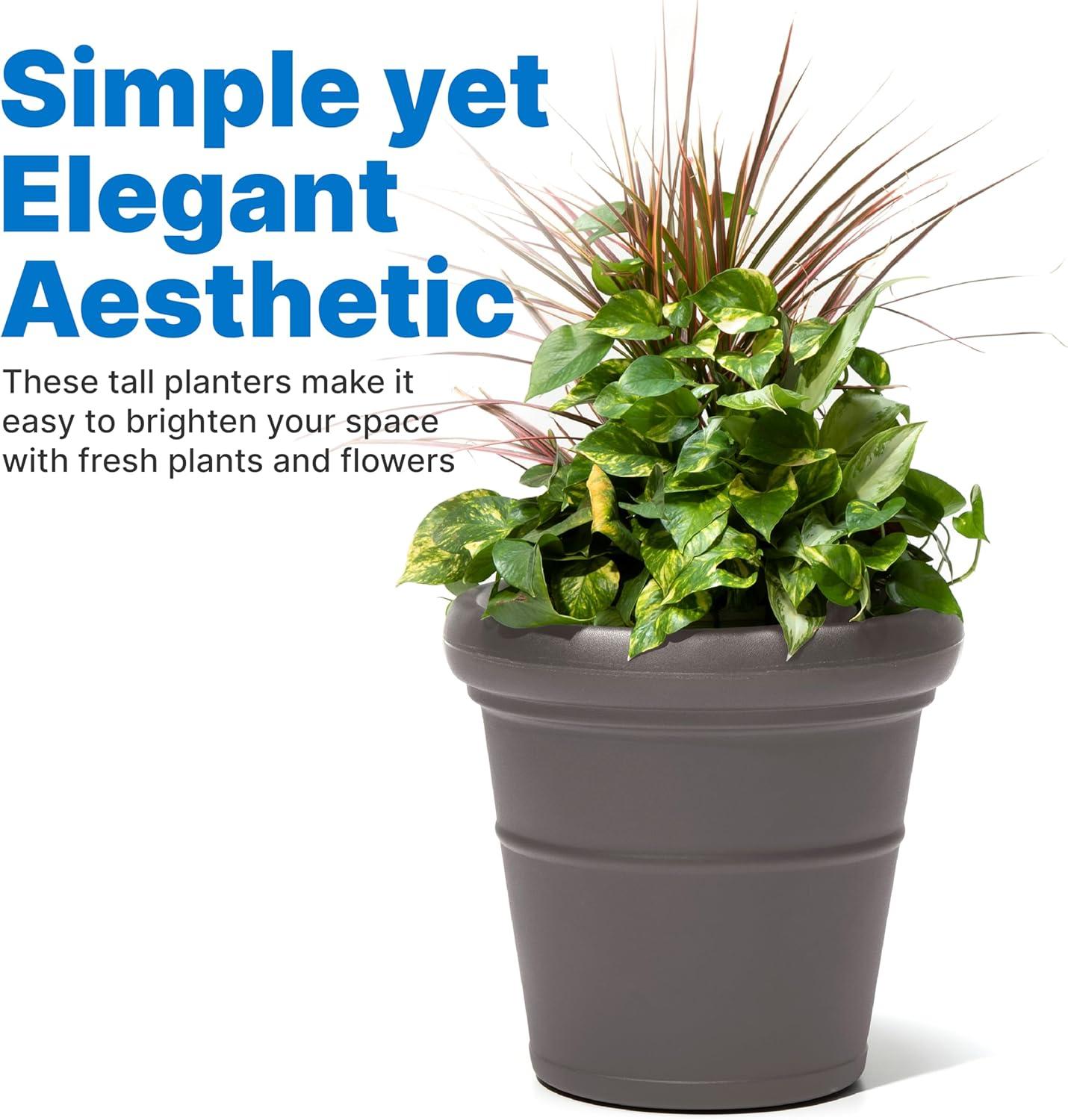image:imageStep2 Claremont Tall Round Planter Large Planters for Outdoor Plants Gardening and Flower Pot for Patio or Porch Efficient Drainage Durable Plastic Onyx Black 2PackDark Cedar