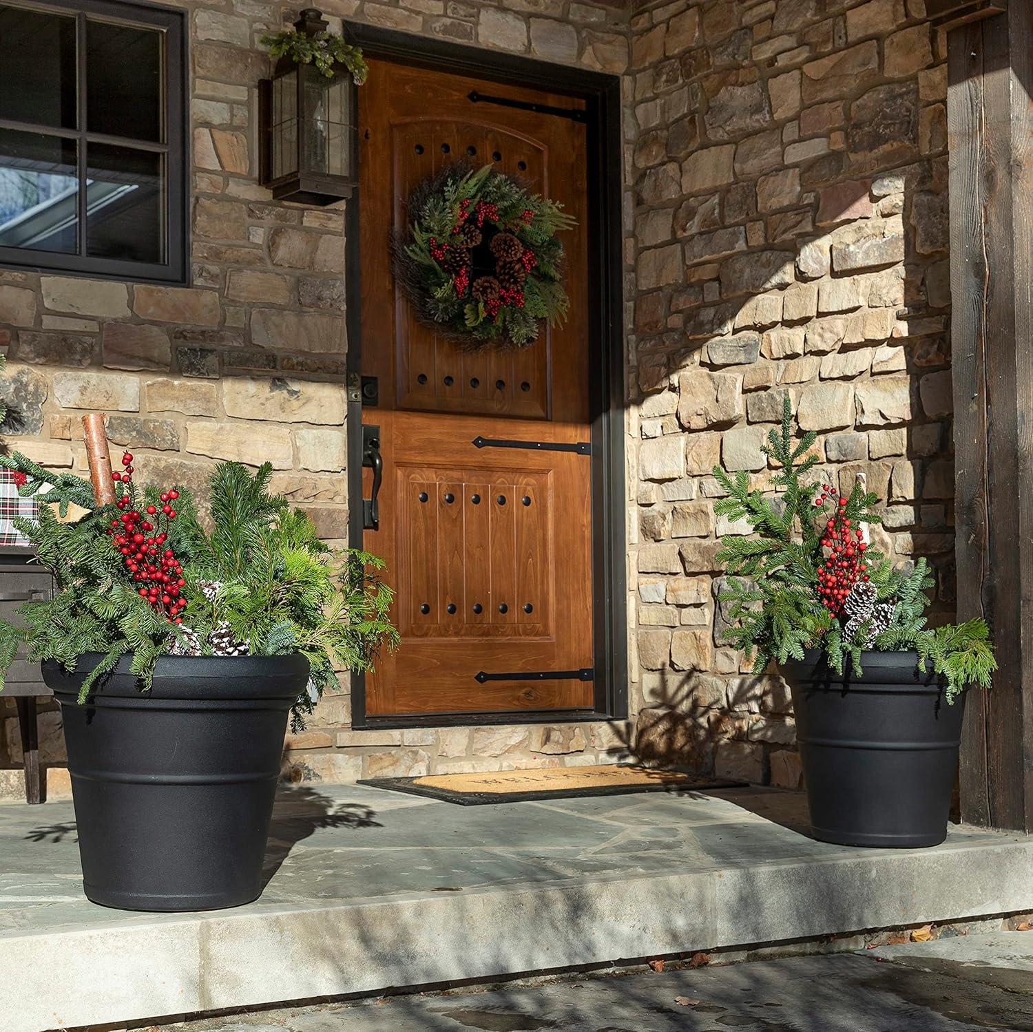 image:imageStep2 Claremont Tall Round Planter Large Planters for Outdoor Plants Gardening and Flower Pot for Patio or Porch Efficient Drainage Durable Plastic Onyx Black 2PackOnyx Black