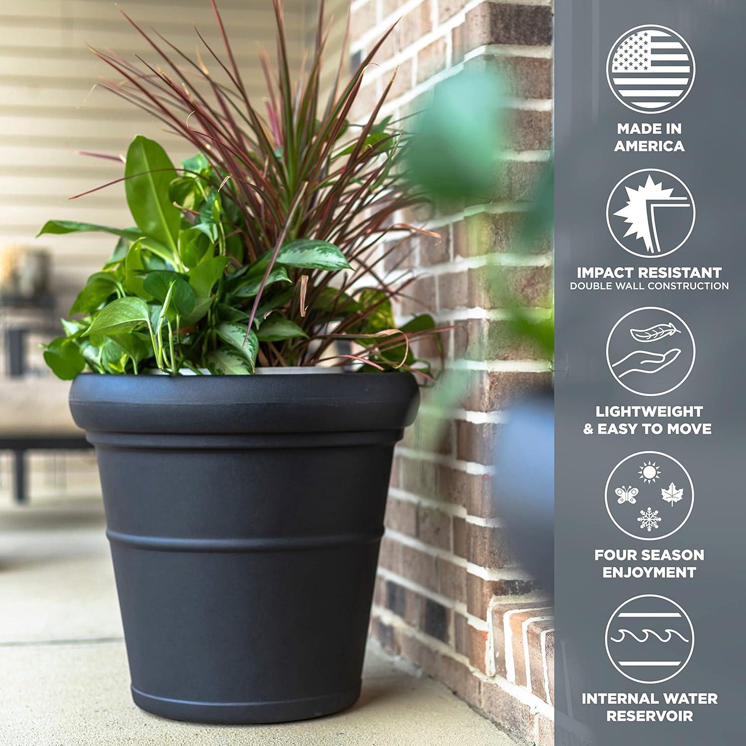 image:imageStep2 Claremont Tall Round Planter Large Planters for Outdoor Plants Gardening and Flower Pot for Patio or Porch Efficient Drainage Durable Plastic Onyx Black 2PackOnyx Black