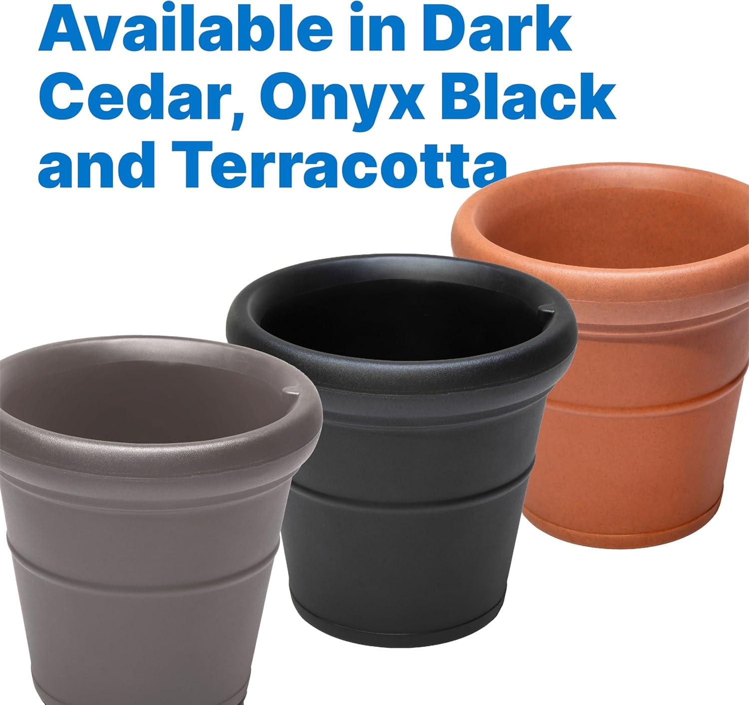 image:imageStep2 Claremont Tall Round Planter Large Planters for Outdoor Plants Gardening and Flower Pot for Patio or Porch Efficient Drainage Durable Plastic Onyx Black 2PackDark Cedar