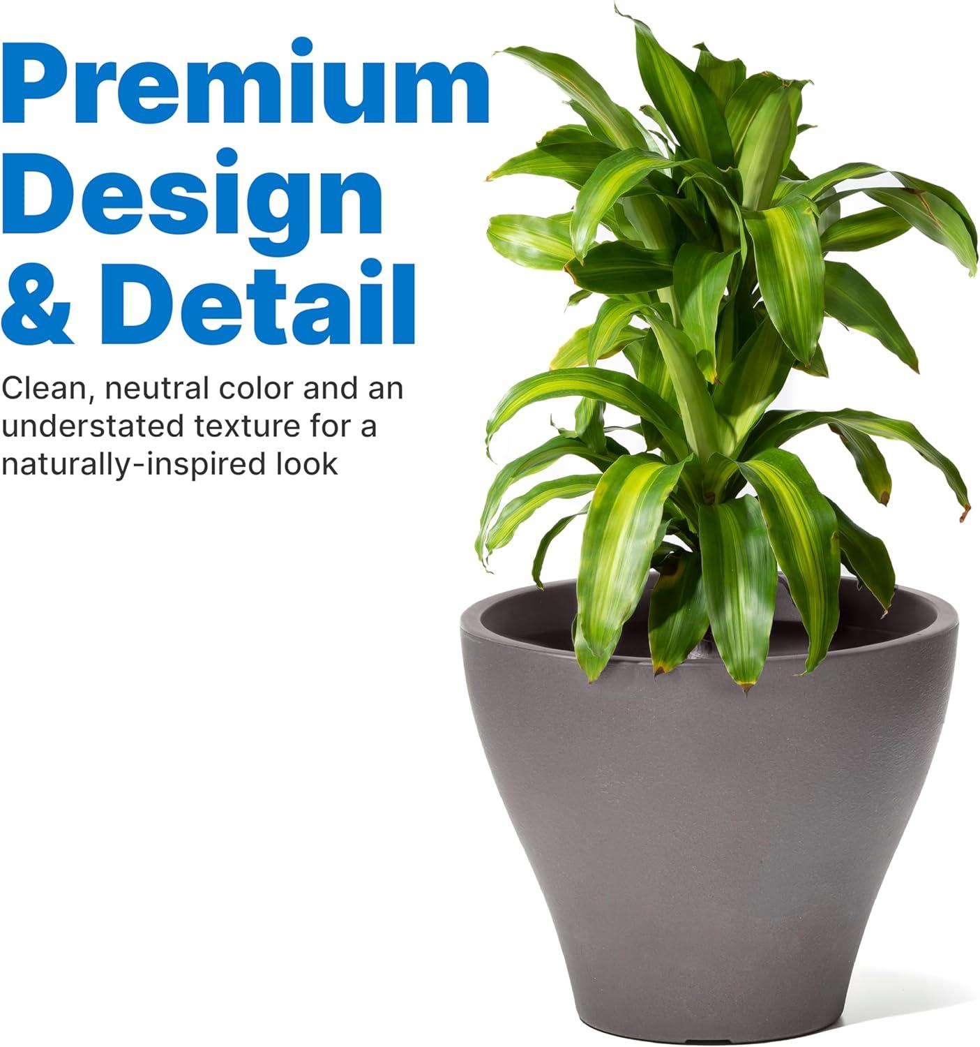 image:imageStep2 Fernway Round Planter Large Planters for Outdoor Plants Gardening and Flower Pot for Patio or Porch Efficient Drainage Durable Plastic Dark Cedar 2PackDark Cedar