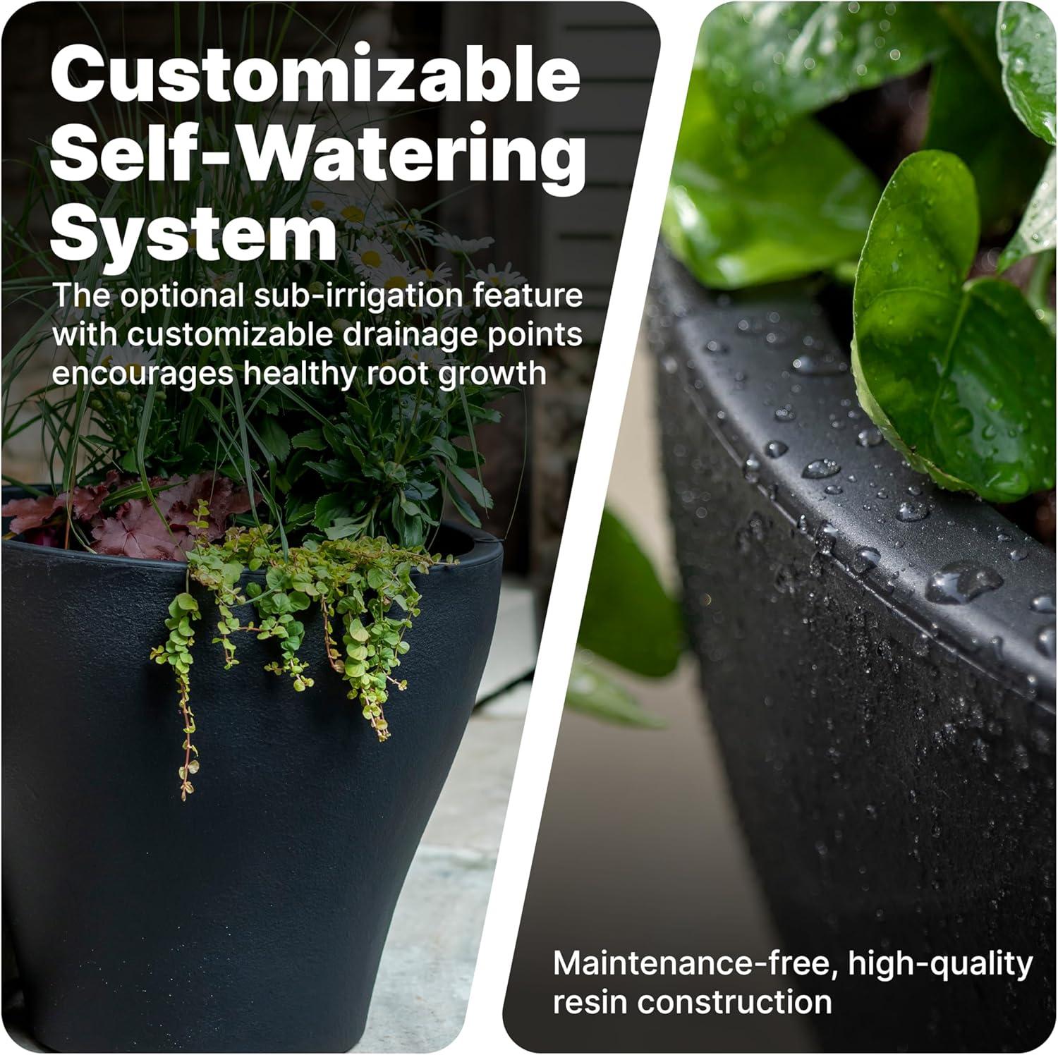 image:imageStep2 Fernway Round Planter Large Planters for Outdoor Plants Gardening and Flower Pot for Patio or Porch Efficient Drainage Durable Plastic Dark Cedar 2PackOnyx Black