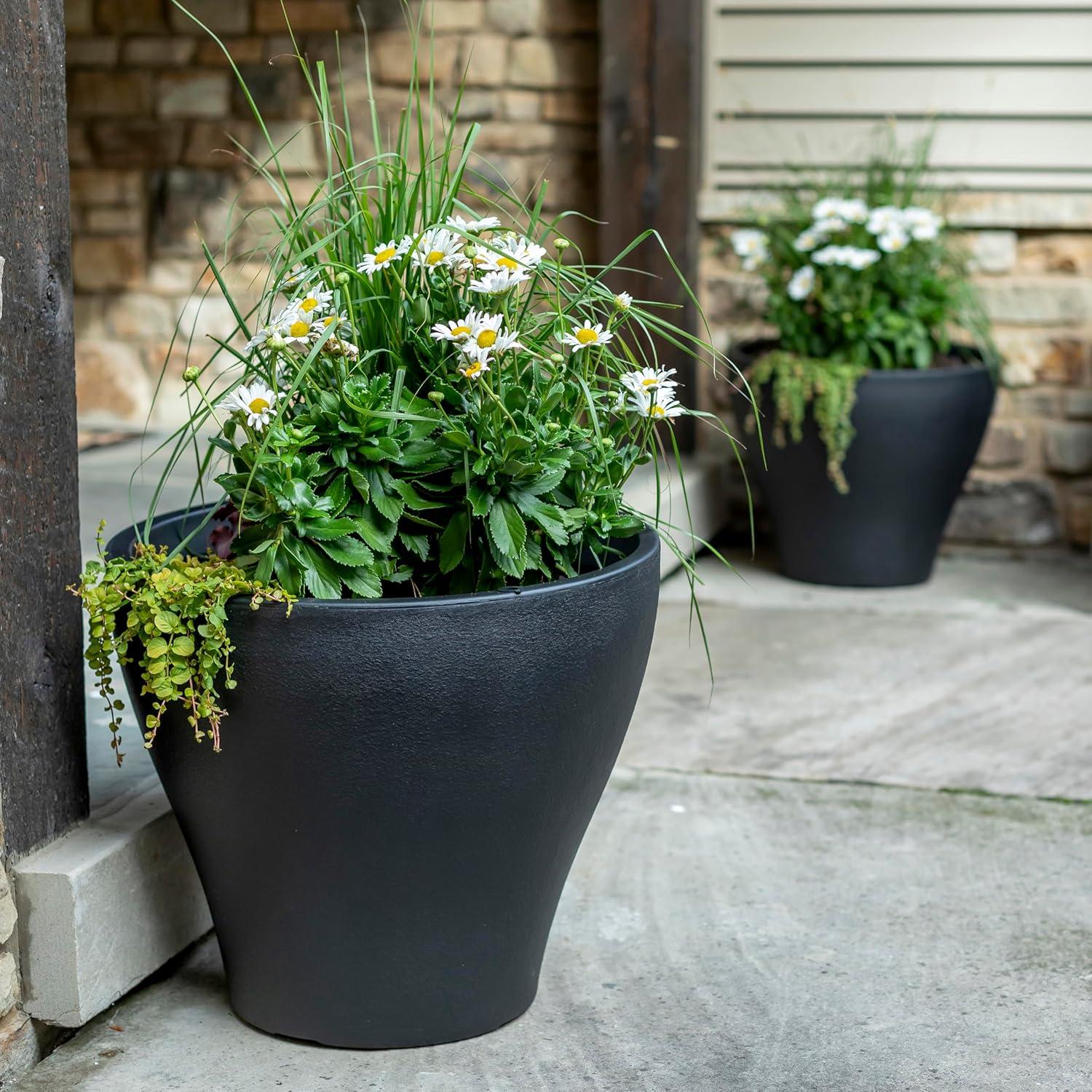image:imageStep2 Fernway Round Planter Large Planters for Outdoor Plants Gardening and Flower Pot for Patio or Porch Efficient Drainage Durable Plastic Dark Cedar 2PackOnyx Black