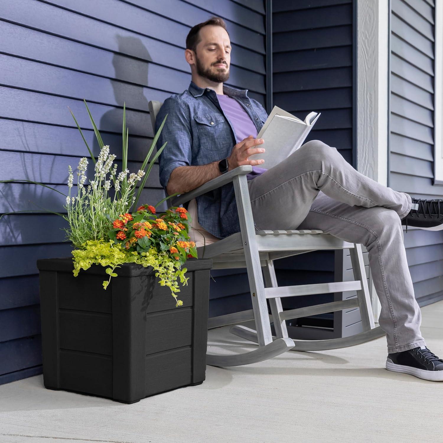 image:imageStep2 Lakewood Planter Box 2Pack Planters for Indoor or Outdoor Plants Gardening and Flower Pot for Patio or Porch Durable Plastic BlackBlack