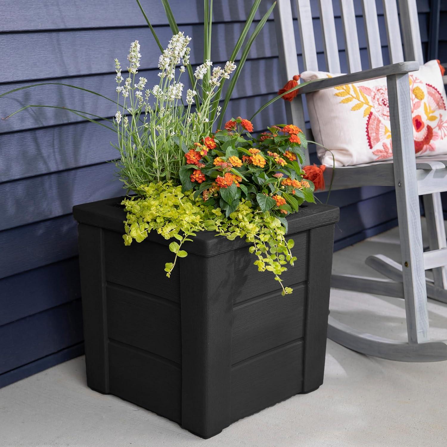 image:imageStep2 Lakewood Planter Box 2Pack Planters for Indoor or Outdoor Plants Gardening and Flower Pot for Patio or Porch Durable Plastic BlackBlack