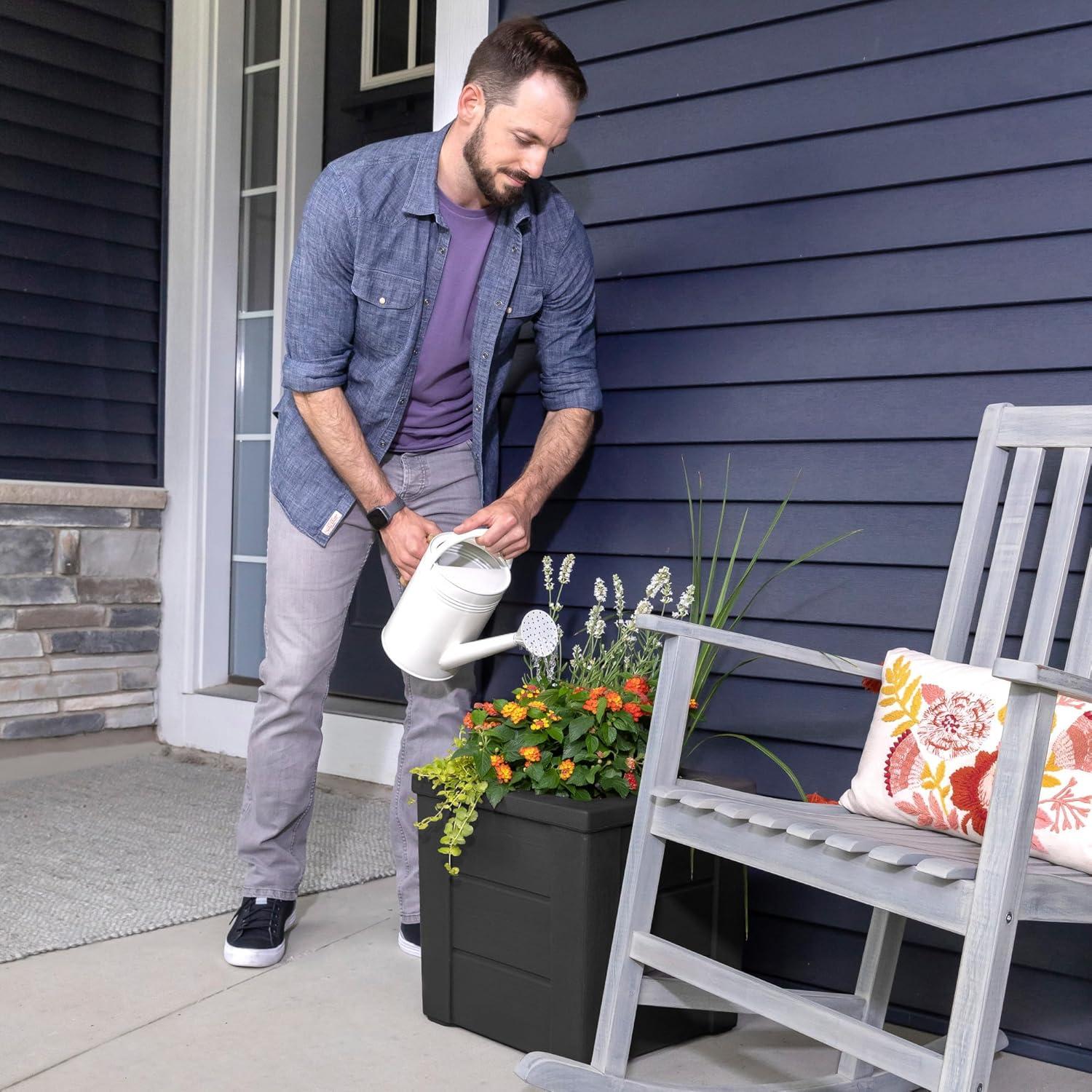 image:imageStep2 Lakewood Planter Box 2Pack Planters for Indoor or Outdoor Plants Gardening and Flower Pot for Patio or Porch Durable Plastic BlackBlack