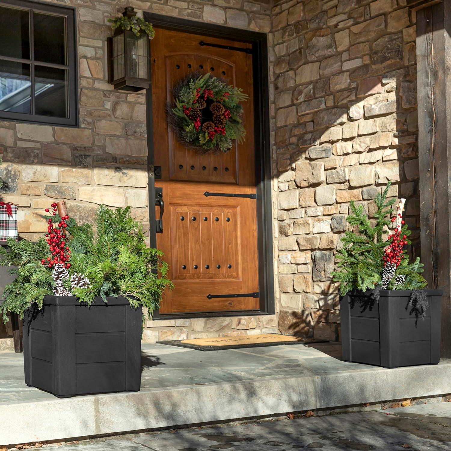 image:imageStep2 Lakewood Planter Box 2Pack Planters for Indoor or Outdoor Plants Gardening and Flower Pot for Patio or Porch Durable Plastic BlackBlack
