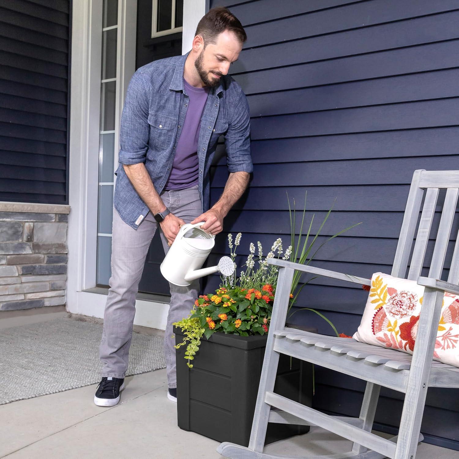 image:imageStep2 Lakewood Planter Box 2Pack Planters for Indoor or Outdoor Plants Gardening and Flower Pot for Patio or Porch Durable Plastic BlackBlack