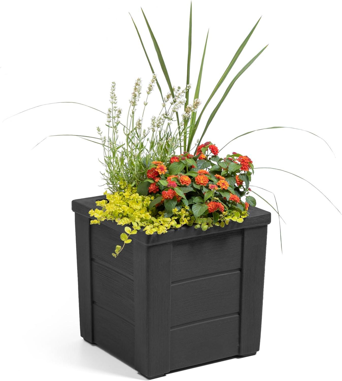 image:imageStep2 Lakewood Planter Box 2Pack Planters for Indoor or Outdoor Plants Gardening and Flower Pot for Patio or Porch Durable Plastic BlackBlack