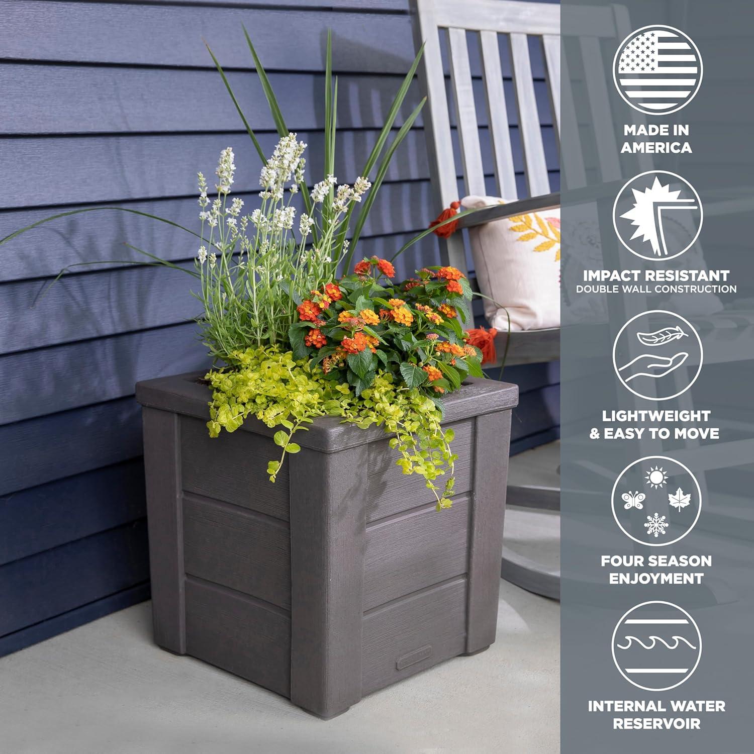 image:imageStep2 Lakewood Planter Box 2Pack Planters for Indoor or Outdoor Plants Gardening and Flower Pot for Patio or Porch Durable Plastic BlackDark Cedar